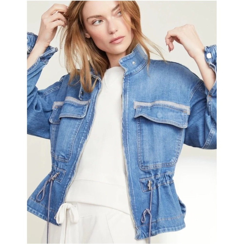 Veronica Beard Roz Drawstring Denim Jacket Astra Wash Blue XS - Picture 3 of 16